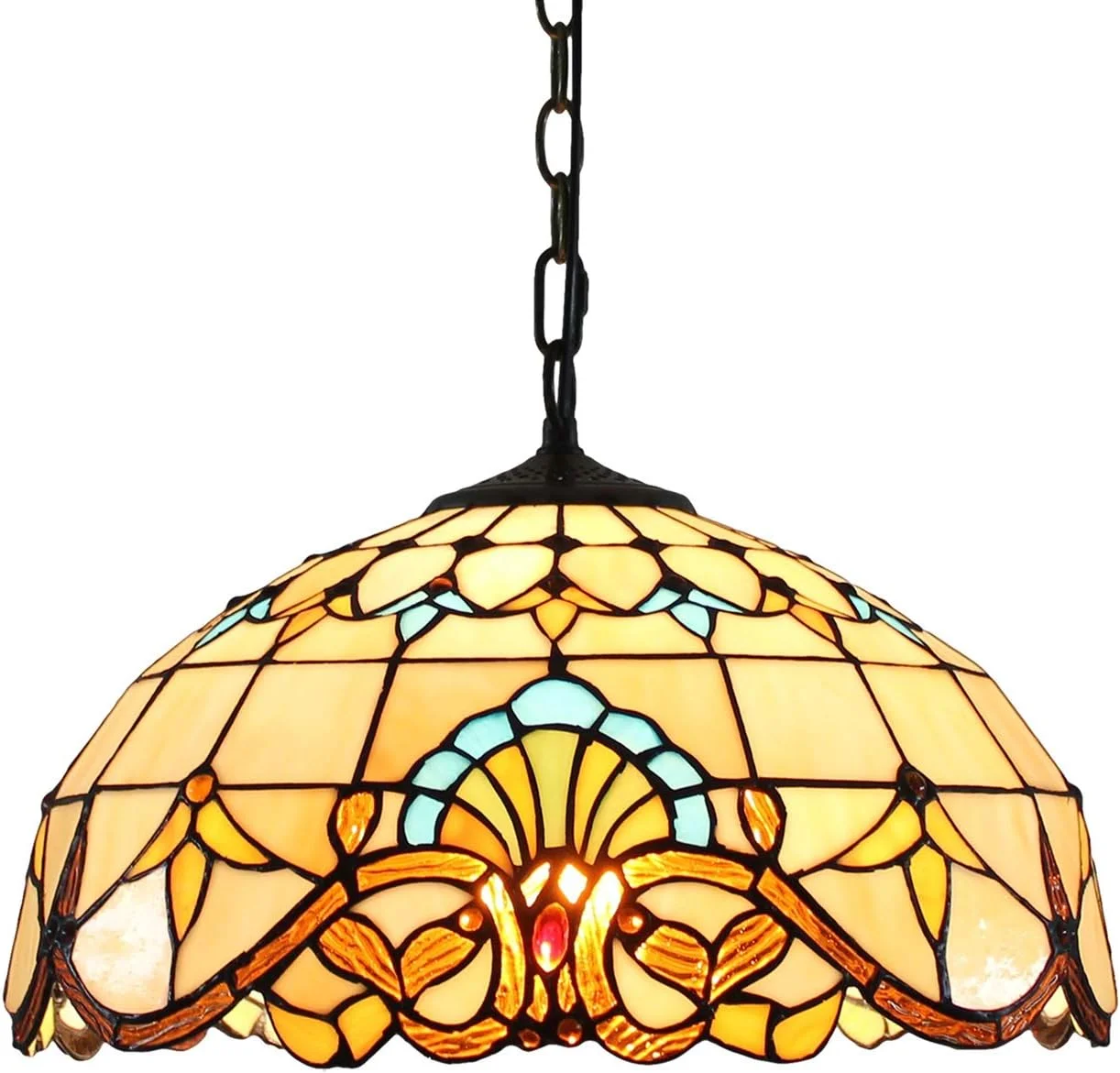 لوستر آویز شیشه ای رنگی سقفی 16 اینچی به سبک تیفانی، چراغ آویز رترو اروپایی، کلاسیک و خلاقانه برای اتاق خواب و رستوران