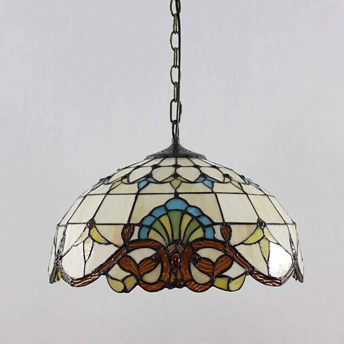 لوستر آویز شیشه ای رنگی سقفی 16 اینچی به سبک تیفانی، چراغ آویز رترو اروپایی، کلاسیک و خلاقانه برای اتاق خواب و رستوران