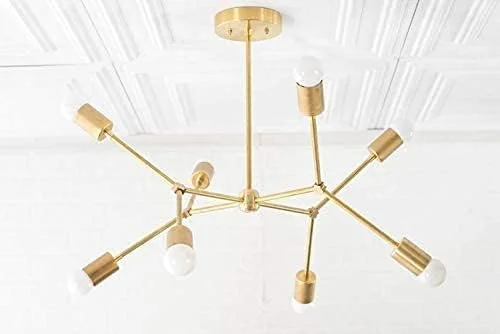 چراغ آویز لوستر سقفی آویز با روکش برنجی عتیقه 40 وات Candelier Collection برای اتاق ناهارخوری، آشپزخانه، اتاق نشیمن و راهرو، طلایی