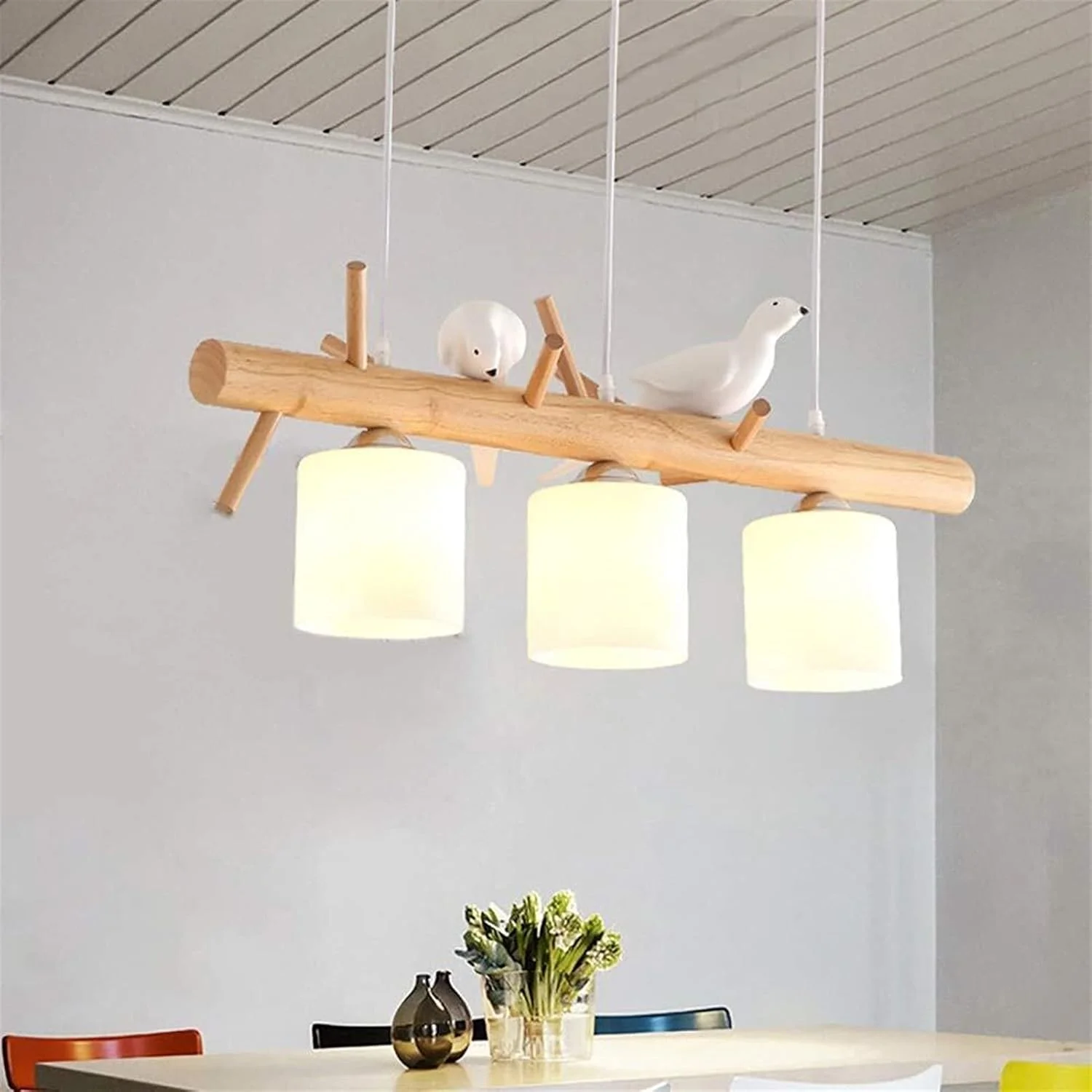 لوستر/چراغ سقفی مدرن و ساده LED طرح پرنده، دارای 3 منبع نور، جنس شیشه + آهن + چوب، مناسب اتاق خواب، نشیمن، رستوران و اتاق مطالعه، شیک و زیبا لوستر/چراغ سقفی مدرن و ساده LED طرح پرنده، دارای 3 منبع نور، جنس شیشه + آهن + چوب، مناسب اتاق خواب، نشیمن، رستوران و اتاق مطالعه، شیک و زیبا