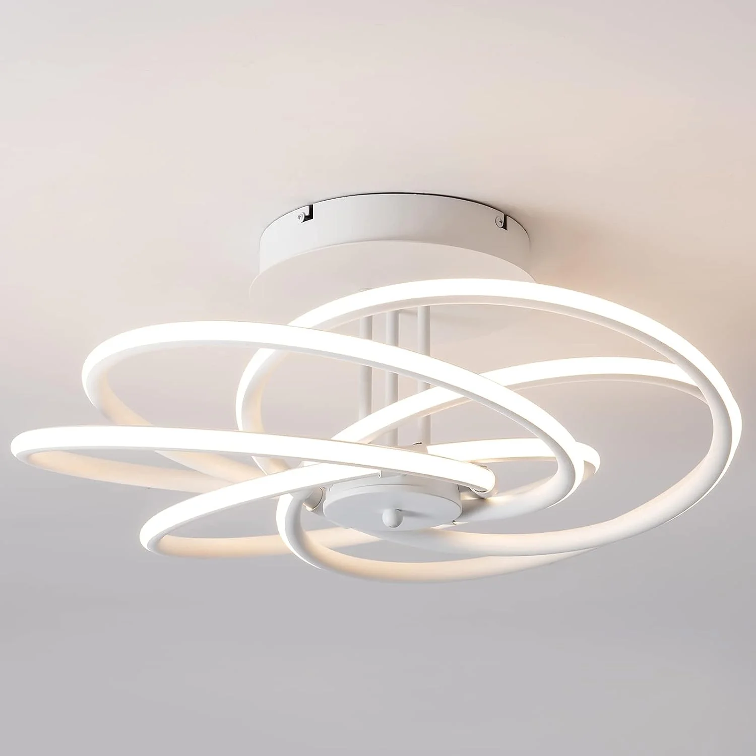 چراغ سقفی ال ای دی 13.8 اینچی بست وست، چراغ سقفی مدرن با نصب سطحی 5 حلقه، چراغ نزدیک به سقف برای اتاق خواب، اتاق نشیمن، اتاق غذاخوری، آشپزخانه، دارای گواهینامه ETL (سفید 5 حلقه)