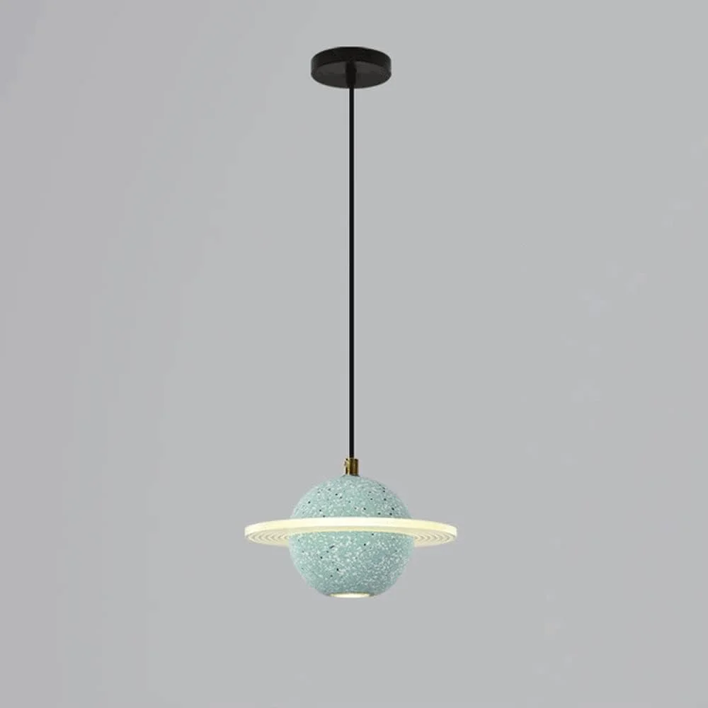 لوستر کوچک آویز LED طرح سنگ Ball Terrazzo - چراغ آویز تک سر سیمانی با طراحی خاص، مناسب برای تزئین بالای تخت و اتاق خواب، رنگ سبز، برای اتاق نشیمن