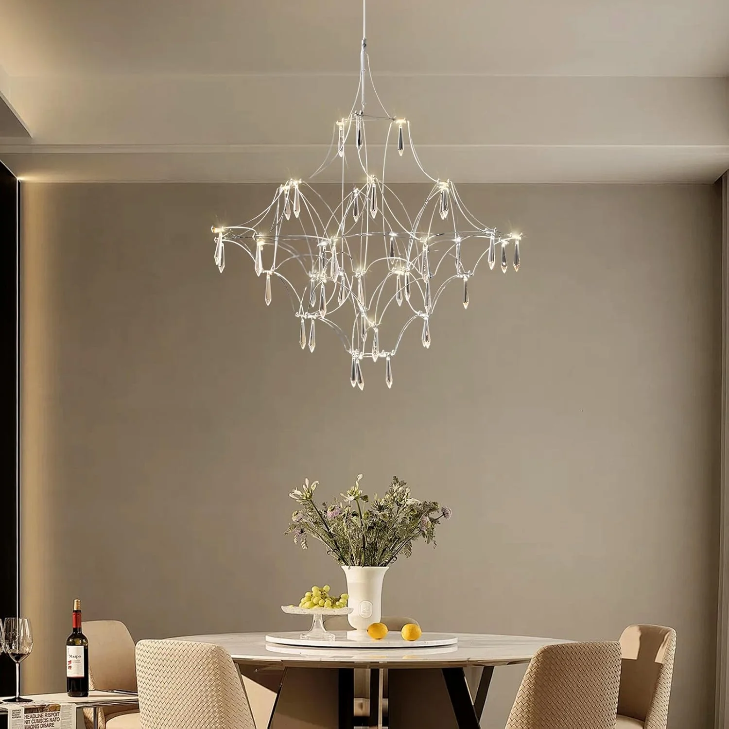 لوستر مکعب کریستالی سه بعدی هنری - چراغ آویز LED طرح شب پر ستاره و کرم شب تاب مناسب دکوراسیون لوکس اتاق غذاخوری، ویلا، رستوران