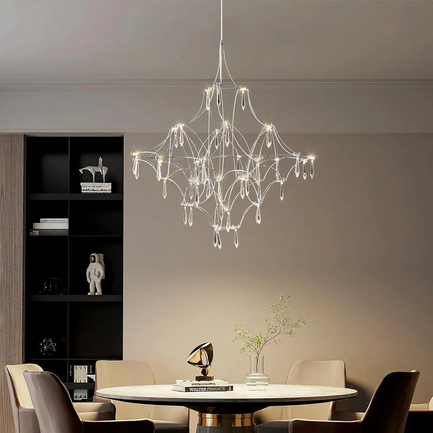 لوستر مکعب کریستالی سه بعدی هنری - چراغ آویز LED طرح شب پر ستاره و کرم شب تاب مناسب دکوراسیون لوکس اتاق غذاخوری، ویلا، رستوران