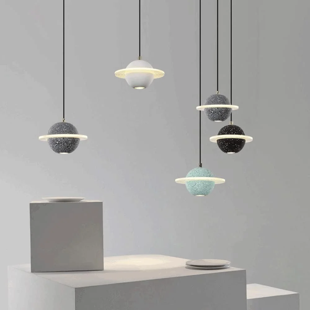 لوستر کوچک آویز LED طرح سنگ خرد شده - چراغ آویز تک سر سیمانی با طراحی خاص، مناسب برای تزئین بالای تخت و اتاق خواب، رنگ های متنوع، مناسب برای اتاق نشیمن، رنگ: بیانکو