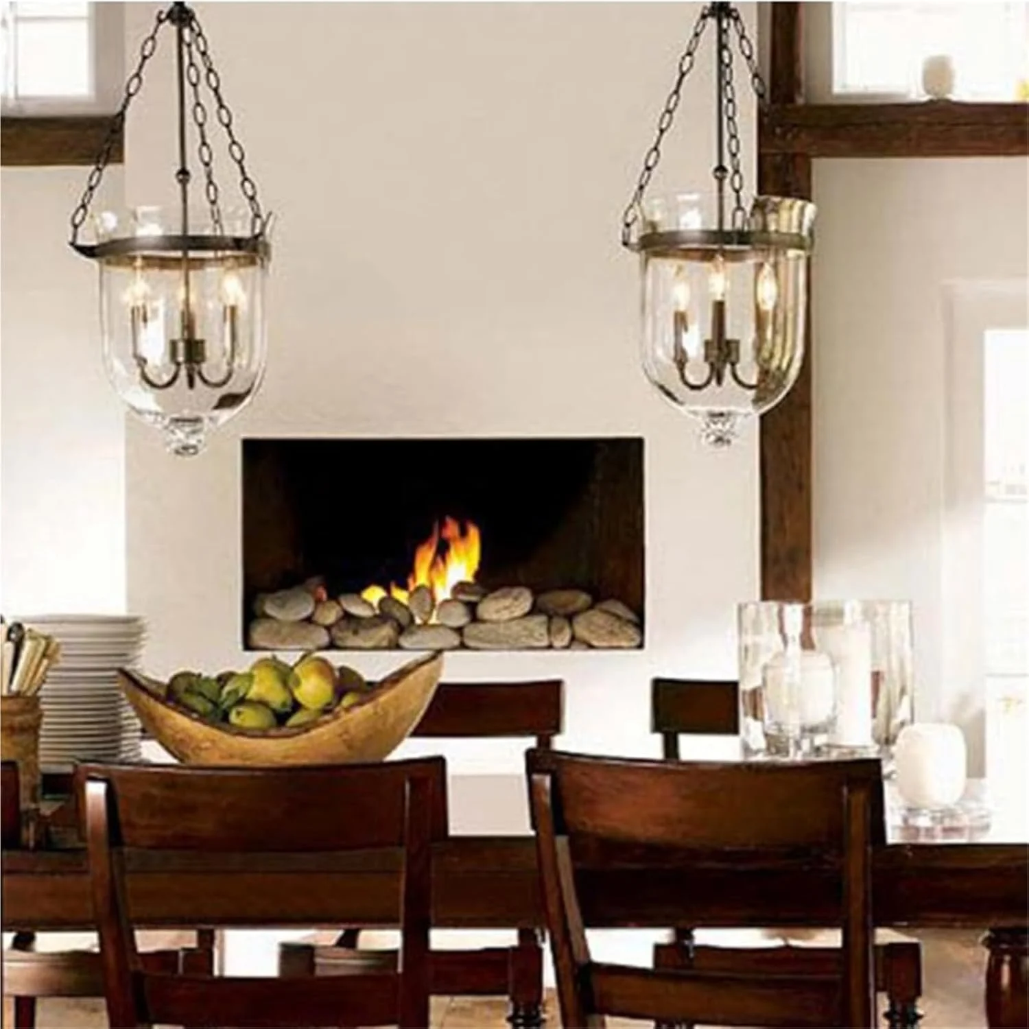 لوستر آویز شیشه ای گرد به سبک روستایی آمریکایی، روشنایی جزیره آشپزخانه به سبک صنعتی برای اتاق ناهارخوری، هتل