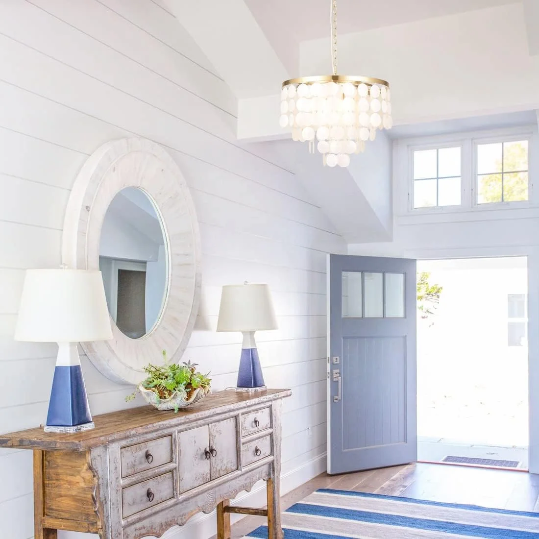 لوستر صدفی سفید ALICE HOUSE با روکش برنجی برس خورده، چراغ آویز مدرن 4 شعله برای جزیره آشپزخانه، اتاق غذاخوری، سرسرا، ورودی و اتاق خواب مدل AL2608-P4