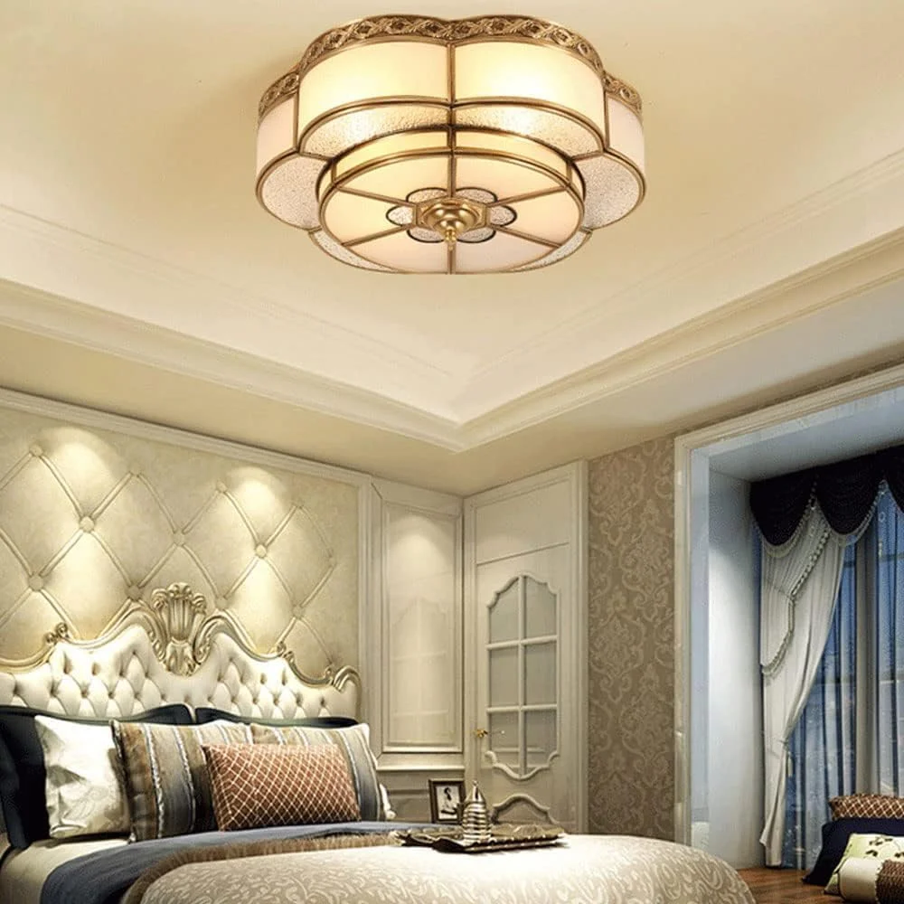 چراغ سقفی لوکس آمریکایی با طراحی گل، تماماً از جنس مس، مناسب برای دکوراسیون مدرن، طلایی - 35cm*15cm