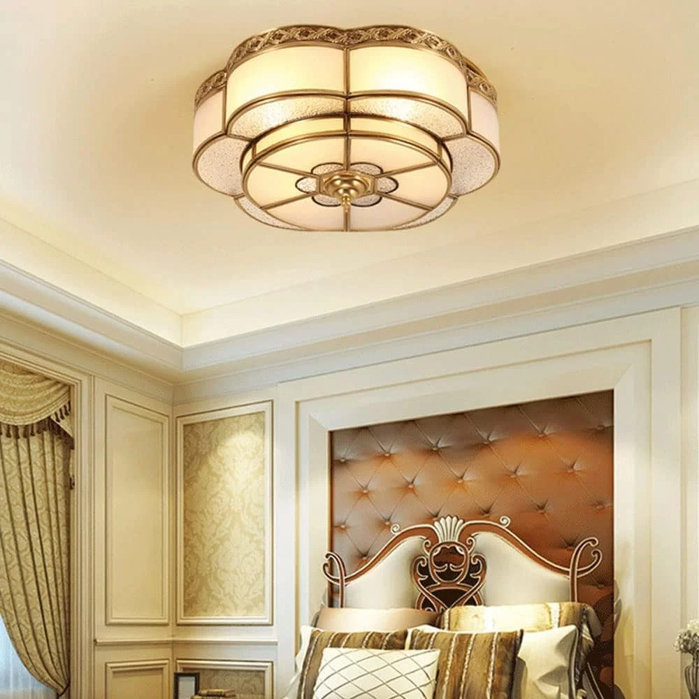 چراغ سقفی لوکس آمریکایی با طراحی گل، تماماً از جنس مس، مناسب برای دکوراسیون مدرن، طلایی - 35cm*15cm