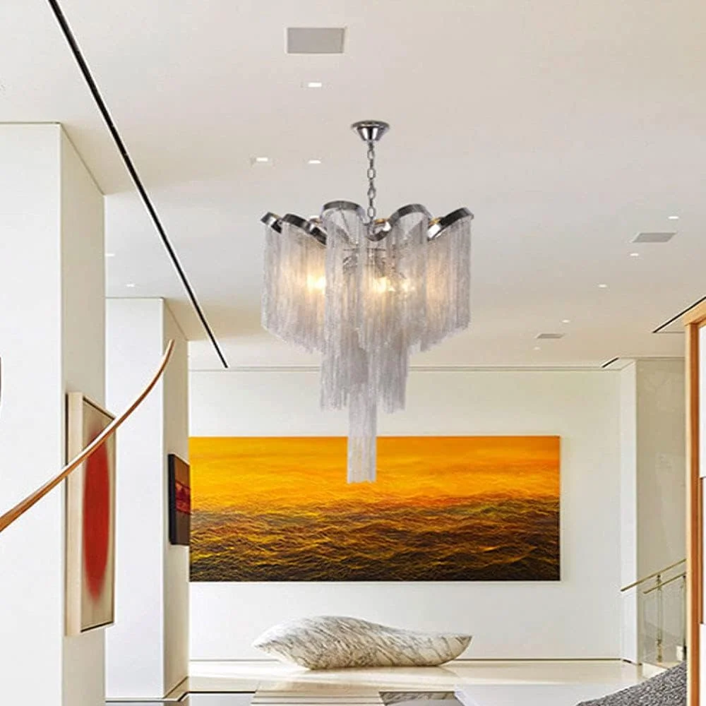 لوستر زنجیره ای آلومینیومی منگوله دار لوکس مدرن G9 با 4 لامپ، چراغ آویز فلزی، دکوراسیون لوکس هنری اتاق نشیمن و اتاق خواب، فانوس آویز، چراغ روشنایی آویز، نقره ای لوستر زنجیره ای آلومینیومی منگوله دار لوکس مدرن G9 با 4 لامپ، چراغ آویز فلزی، دکوراسیون لوکس هنری اتاق نشیمن و اتاق خواب، فانوس آویز، چراغ روشنایی آویز، نقره ای