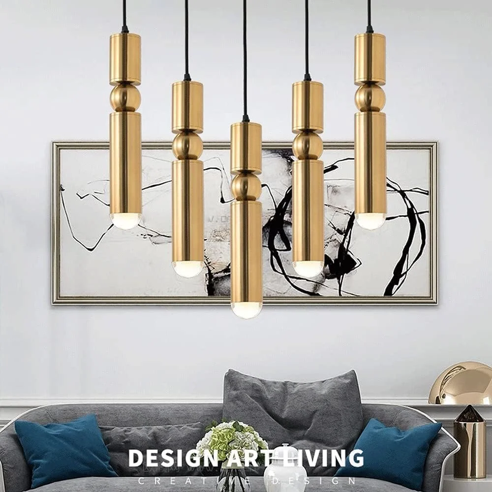 چراغ آویز ال ای دی 5 وات - چراغ های آویز لوله ای بلند طلایی اتاق ناهار خوری، چراغ روشنایی مهره ای G9، برای اتاق نشیمن