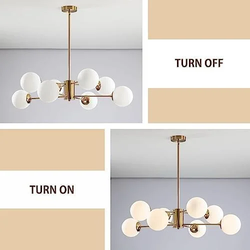 لوستر اسپوتنیک شیشه ای 8 شاخه، چراغ آویز طلایی مدرن، چراغ سقفی گوی کروی وینتیج، لوستر سقفی مناسب برای جزیره آشپزخانه، اتاق غذاخوری، اتاق نشیمن، اتاق خواب، ورودی