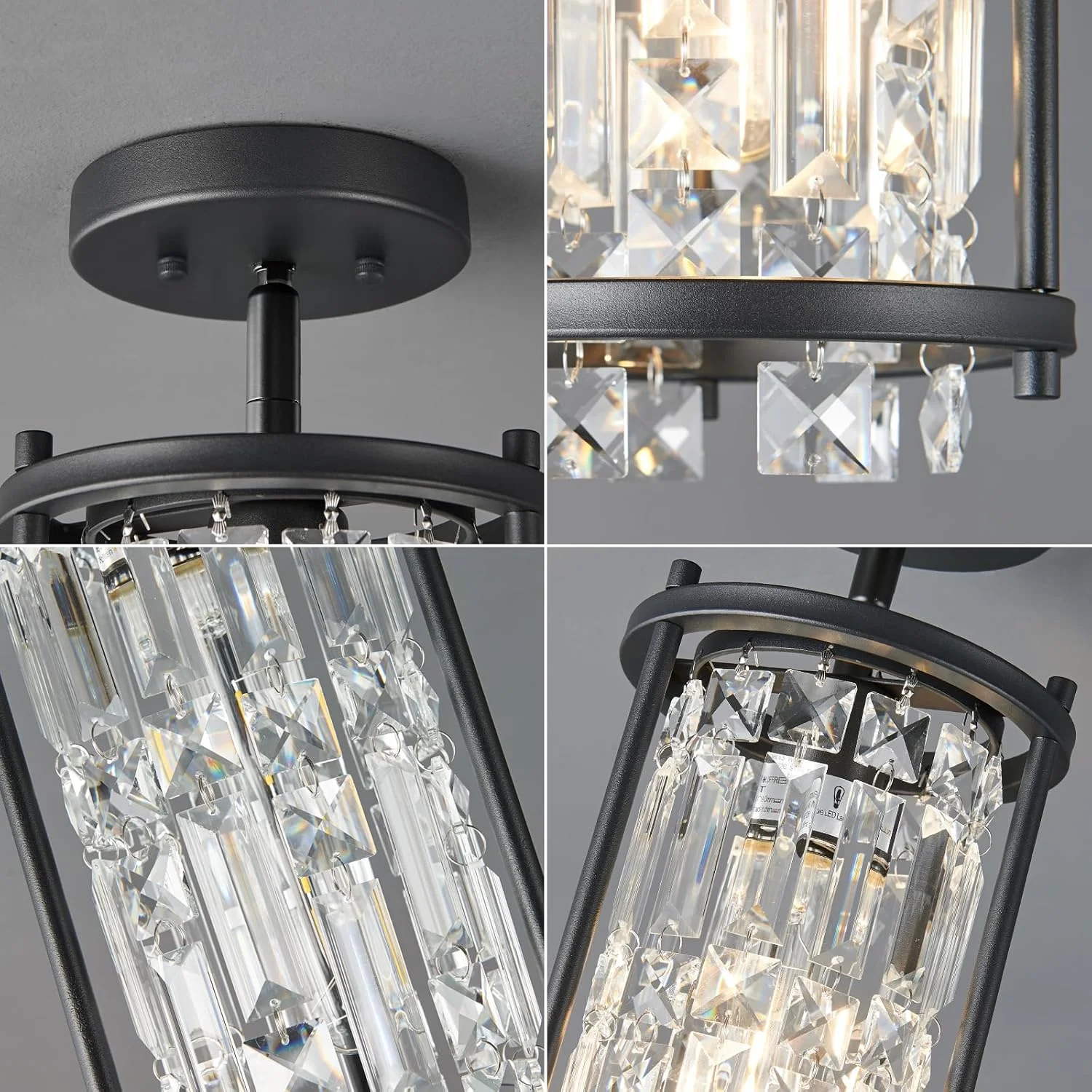 لوستر 4 شاخه مربع 30 سانتی متری، لوستر فلزی طلایی کریستالی به سبک صنعتی و مدرن مناسب برای آشپزخانه، جزیره، اتاق ناهارخوری، اتاق نشیمن