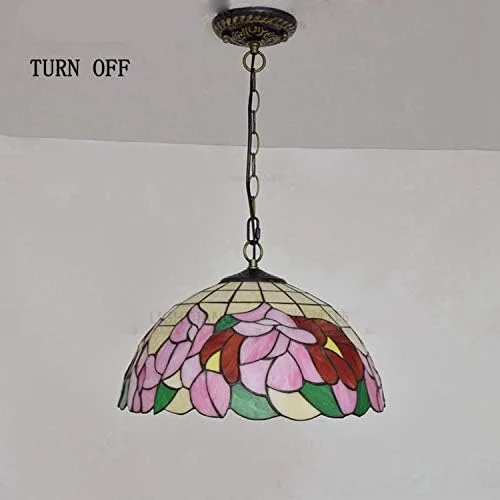 چراغ آویز طرح تیفانی 16 اینچی با گل های بگونیا، شیشه رنگی و پایه آلیاژ روی