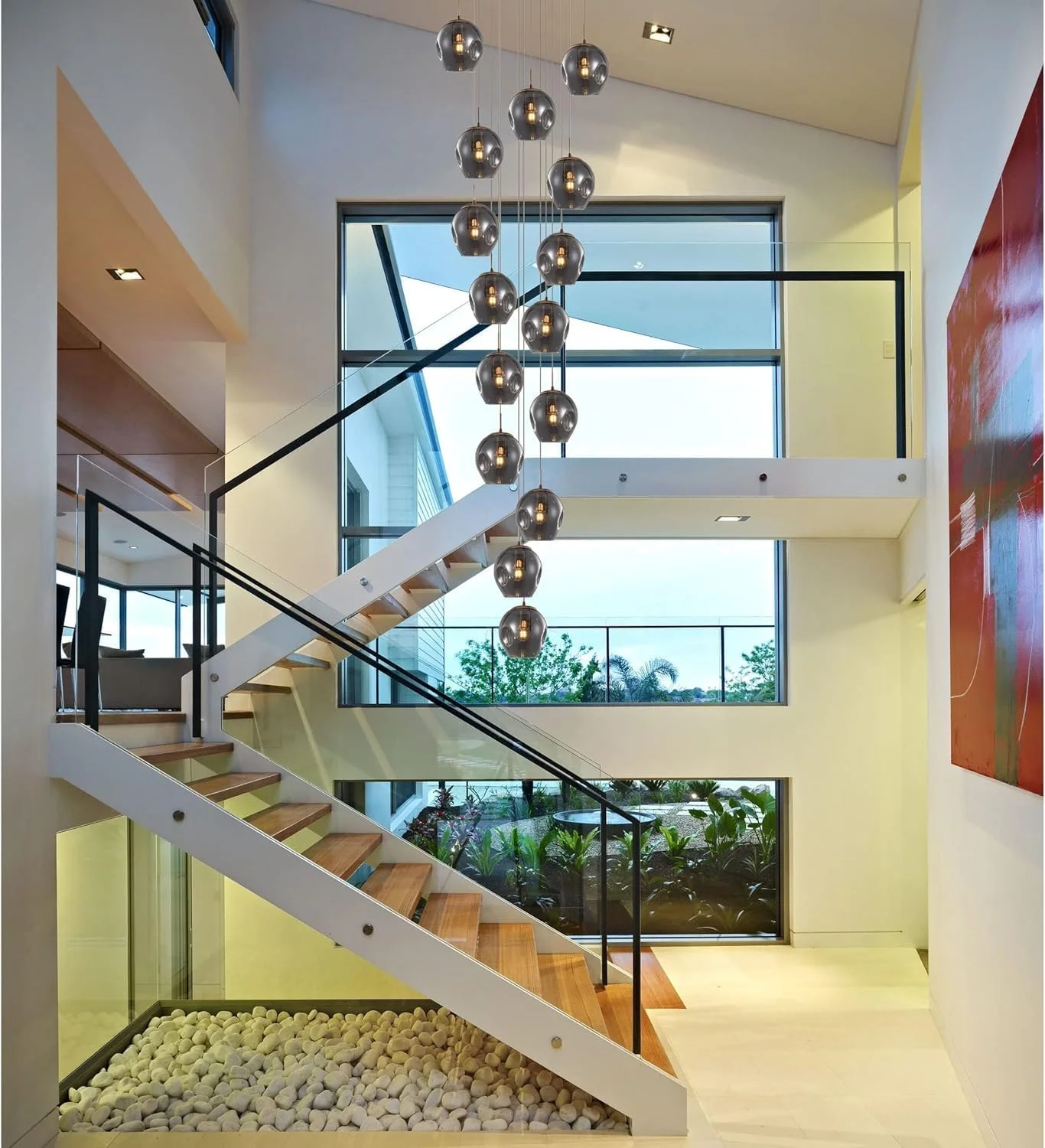 لوستر شیشه ای 15 شاخه مناسب سقف های بلند، چراغ آویز طرح قطره باران، لوستر گنبدی طلایی بلند سازگار با ورودی راهرو، راه پله، روشنایی سقفی، لوستر