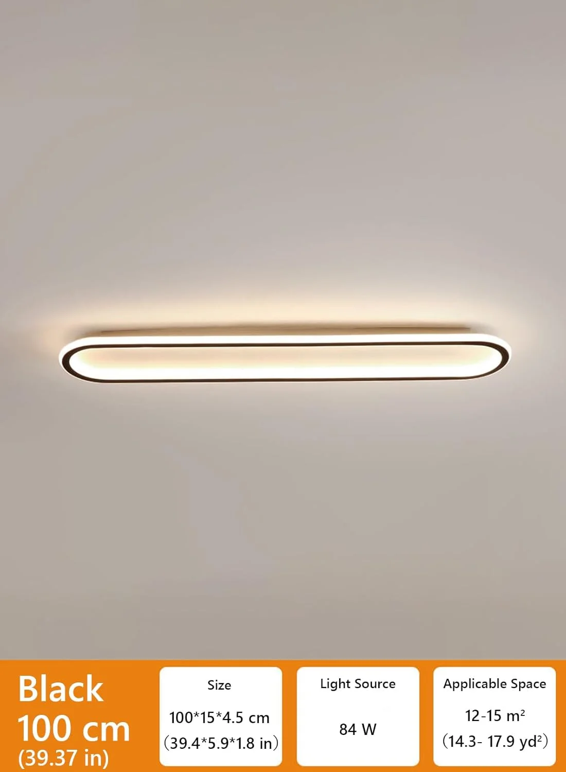 (100CM-سه رنگ دمای نور) چراغ سقفی LED مدرن ساده، چراغ راهرو، اتاق خواب، اتاق نشیمن، راهرو، بالکن خلاقانه، لوستر، 84 وات (مشکی 100) (100CM-سه رنگ دمای نور) چراغ سقفی LED مدرن ساده، چراغ راهرو، اتاق خواب، اتاق نشیمن، راهرو، بالکن خلاقانه، لوستر، 84 وات (مشکی 100)