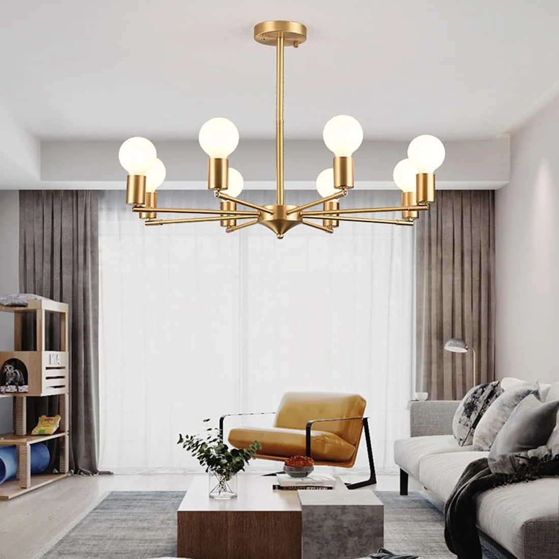 لوستر 10 شاخه طلایی با پرداخت برس خورده، چراغ آویز مدرن قابل تنظیم، مناسب اتاق خواب، نشیمن، ناهارخوری و خانه های روستایی