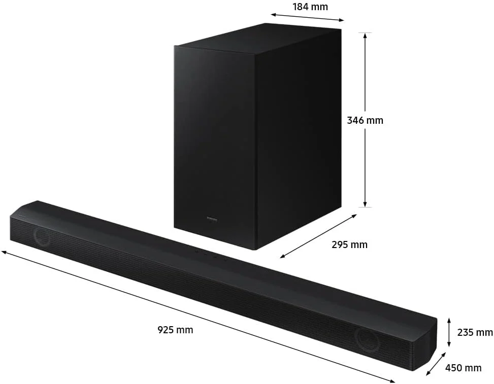 ساندبار سری B سامسونگ، B550، 2.1 کاناله، ساب ووفر، Dolby Audio/DTS Virtual:X، تقویت باس، Adaptive Sound Lite، HW-B550/ZN (نسخه امارات - 2022) ساندبار سری B سامسونگ، B550، 2.1 کاناله، ساب ووفر، Dolby Audio/DTS Virtual:X، تقویت باس، Adaptive Sound Lite، HW-B550/ZN (نسخه امارات - 2022)