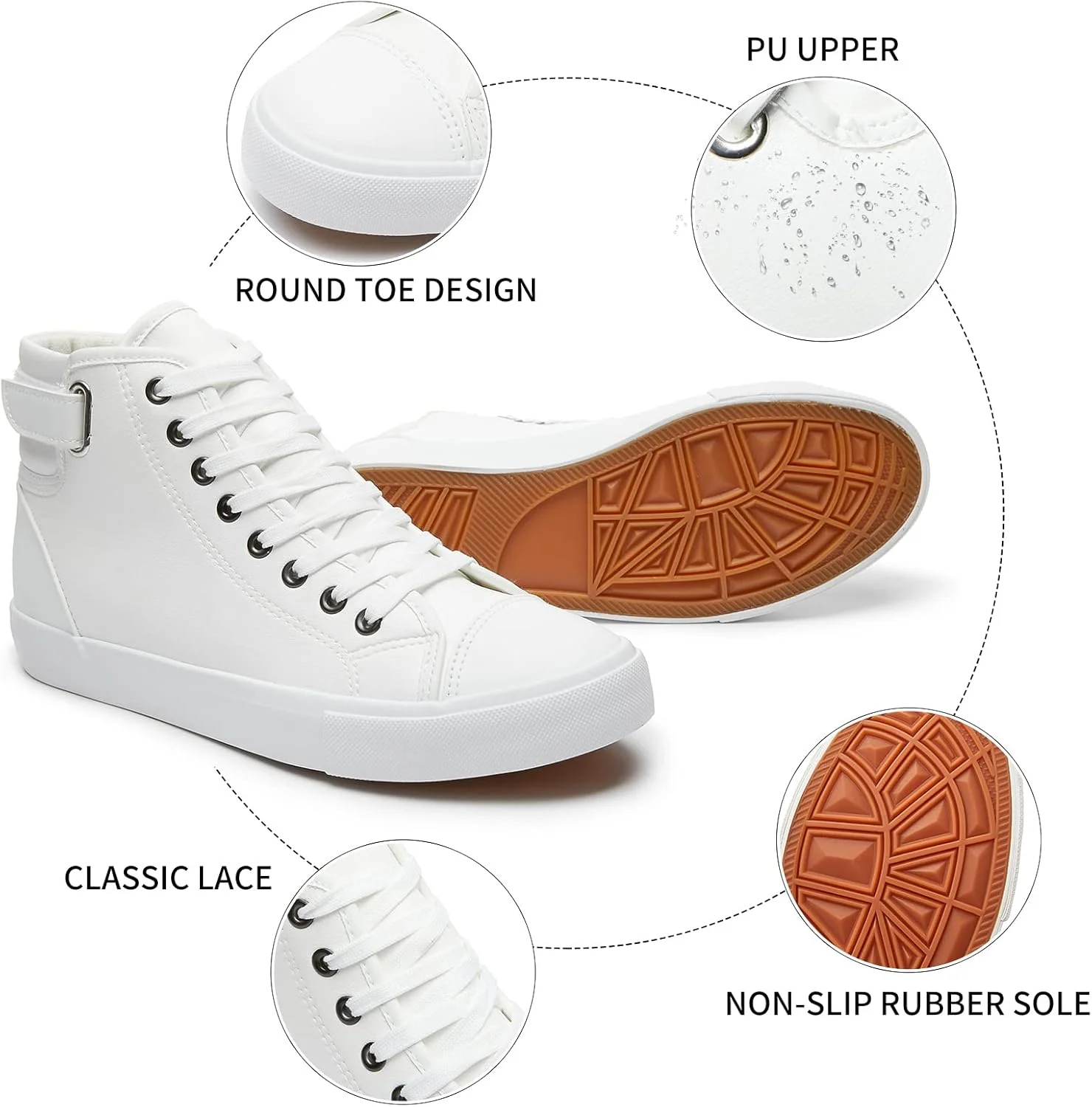 کفش کتانی ساق بلند مردانه Yageyan، کفش های چرمی PU مشکی و سفید برای استفاده روزمره