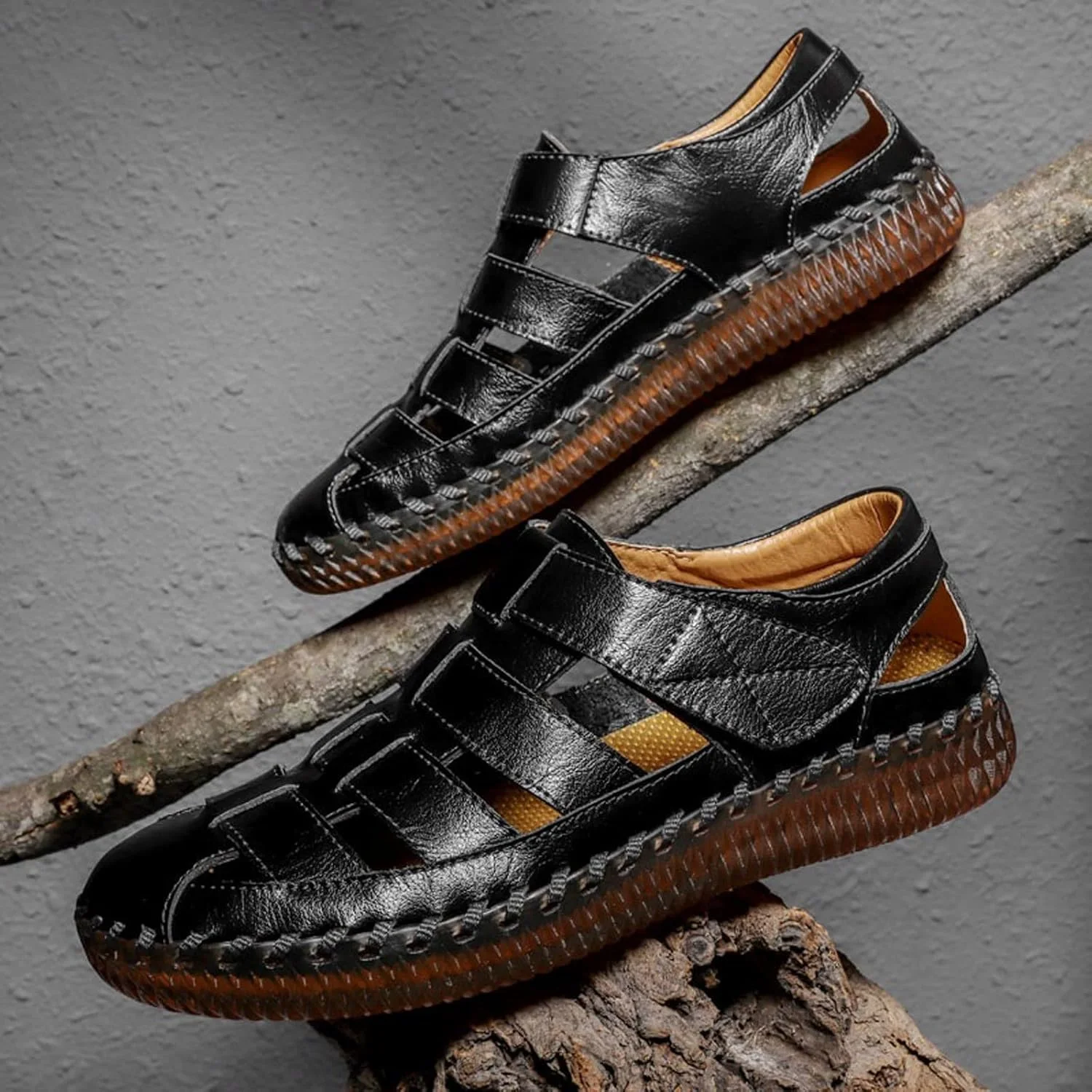 صندل مردانه WRFTTCRR چرمی، صندل مردانه مناسب فضای باز، صندل مردانه تابستانی تنفسی مدل رومی، صندل و دمپایی کتانی مردانه شیک و کلاسیک (رنگ: Hortel، سایز: 7)