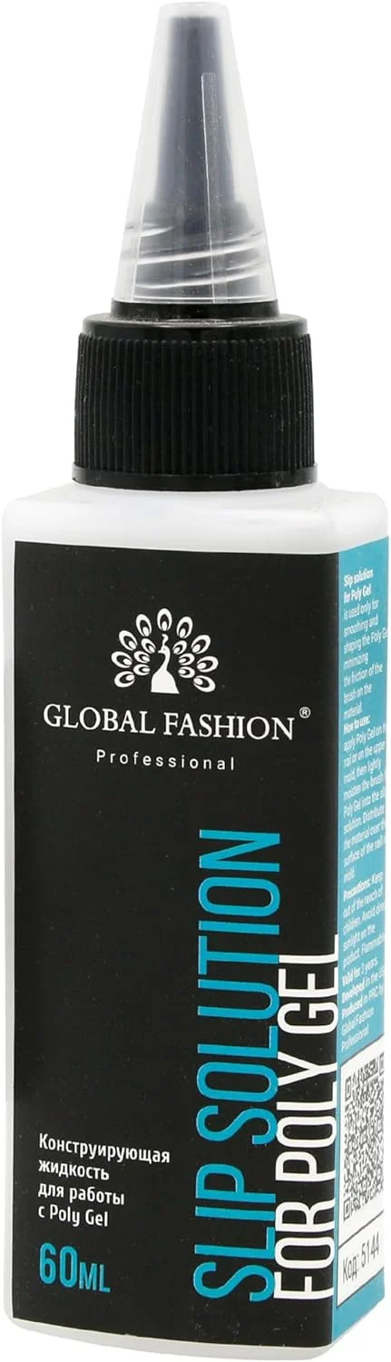 محلول لغزنده پلی ژل حرفه ای GLOBAL FASHION - مایع ضد چسبندگی شفاف، برس و ابزار، اکستنشن و فرم دهی ناخن پلی ژل DIY، لوازم مانیکور و طراحی ناخن 60 میلی لیتر