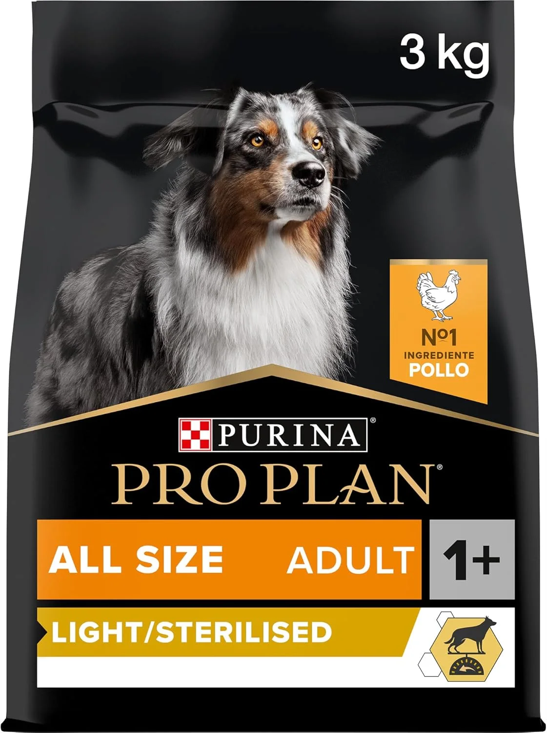 غذای خشک سگ بالغ نژاد بزرگ و کوچک Purina Pro Plan Light Sterilised با طعم مرغ، 3 کیلوگرم