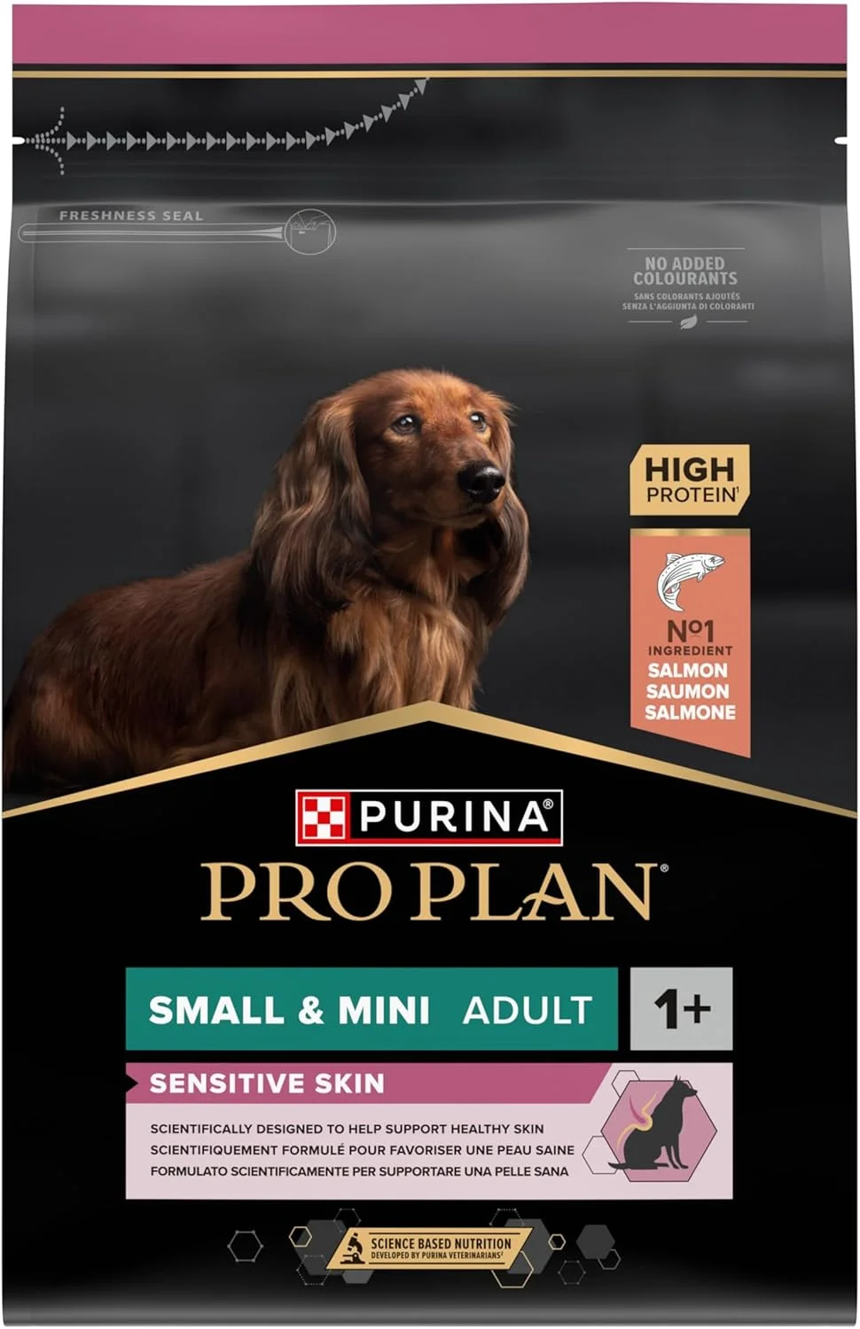 غذای خشک سگ بالغ نژاد کوچک و مینی با پوست حساس Purina Pro Plan، با طعم ماهی سالمون، 3 کیلوگرم