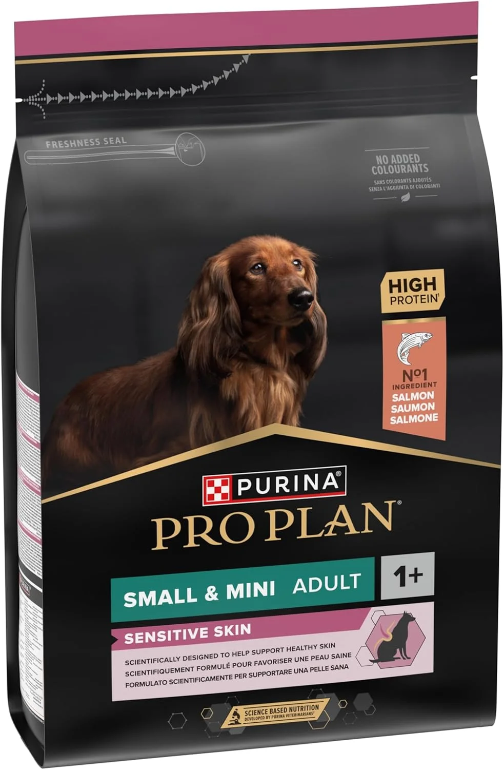 غذای خشک سگ بالغ نژاد کوچک و مینی با پوست حساس Purina Pro Plan، با طعم ماهی سالمون، 3 کیلوگرم