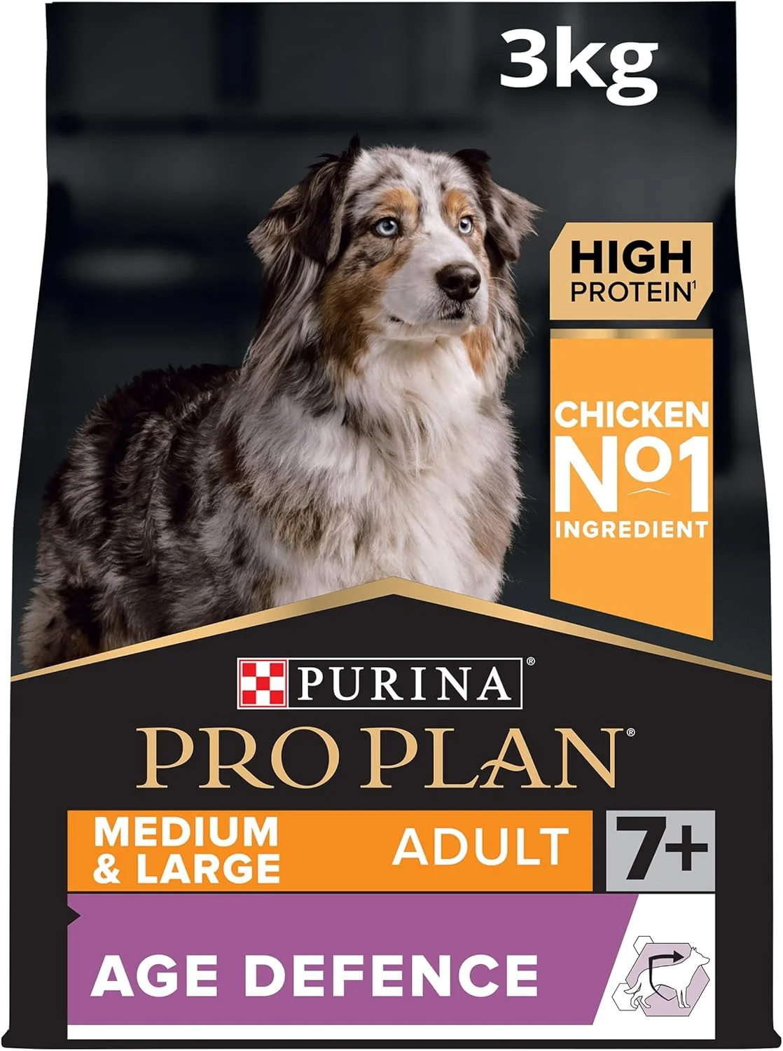 غذای خشک سگ بالای 7 سال Purina Pro Plan Age Defence برای نژادهای متوسط و بزرگ با طعم مرغ، 3 کیلوگرم