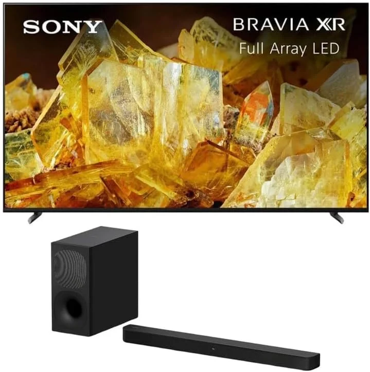 تلویزیون 75 اینچ 4K UHD سونی سری X90L: BRAVIA XR، تلویزیون هوشمند LED با نور پس زمینه Full Array، مدل XR-75X90L (2023) - همراه با ساندبار 2.1 کاناله سونی HT-S400، ساب ووفر بی سیم، 330 وات