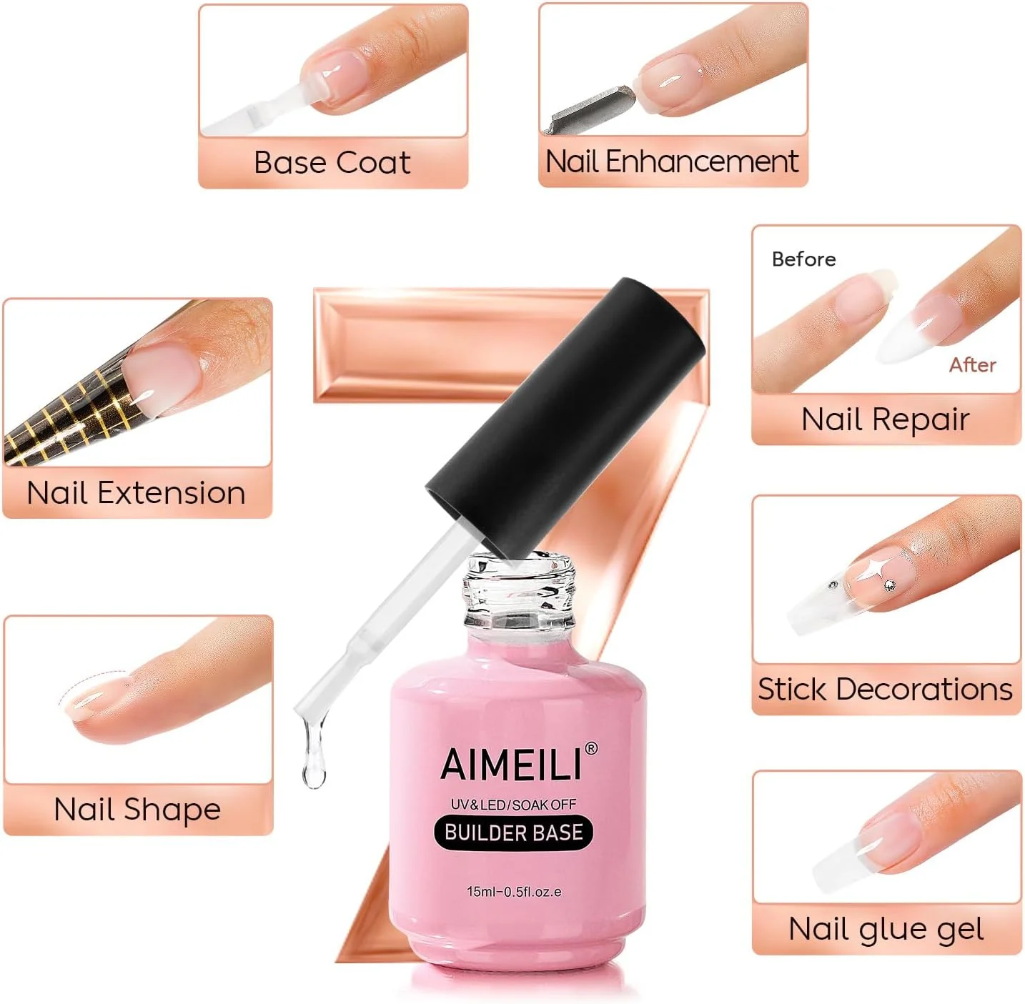 ژل بیس سازنده ناخن شفاف AIMEILI، 7 در 1 در یک بطری برای اکستنشن ناخن، لایه پایه، ترمیم ناخن، تقویت کننده ناخن، چسب تزئینی، ژل اکستنشن سریع، بدون Hema، بدون تست حیوانی، وگان، 15 میلی لیتر ژل بیس سازنده ناخن شفاف AIMEILI، 7 در 1 در یک بطری برای اکستنشن ناخن، لایه پایه، ترمیم ناخن، تقویت کننده ناخن، چسب تزئینی، ژل اکستنشن سریع، بدون Hema، بدون تست حیوانی، وگان، 15 میلی لیتر