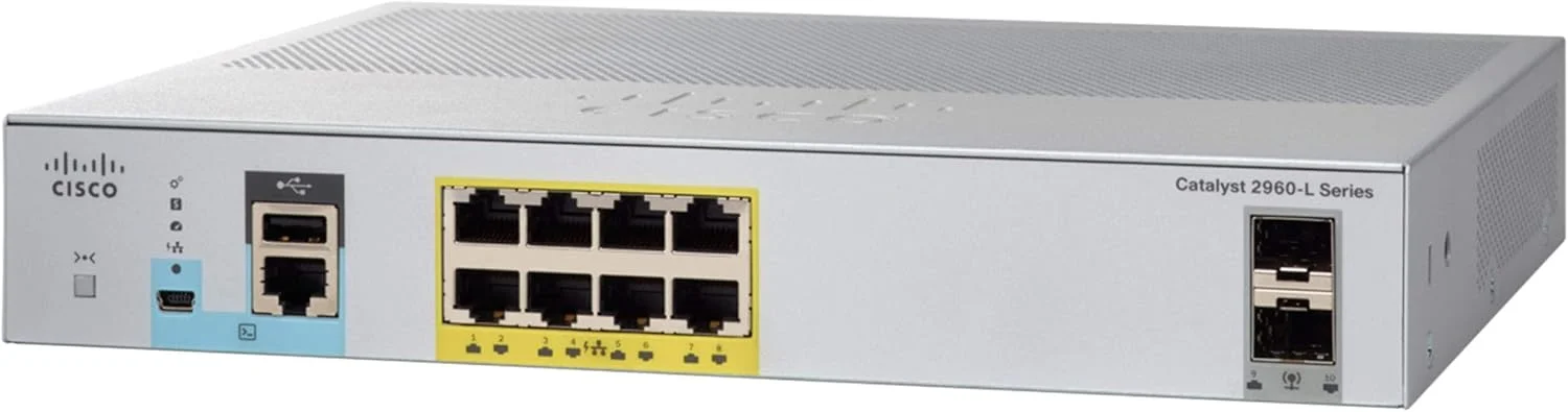 سوییچ شبکه سیسکو کاتالیست 2960CX-8PC-L، دارای 8 پورت گیگابیتی اترنت، 8 خروجی PoE+، بودجه PoE+ 124 واتی، دو آپلینک 1G SFP و دو آپلینک مسی 1G، نسخه سفید (WS-C2960CX-8PC-L)