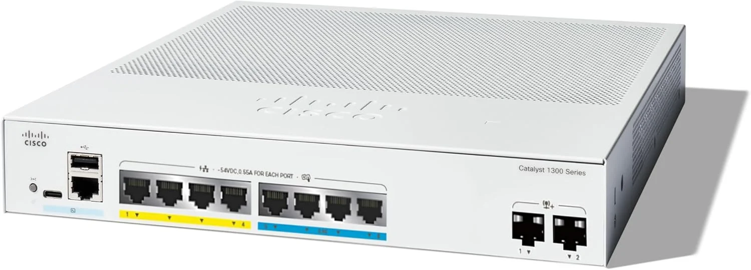 سوئیچ مدیریتی سیسکو Catalyst 1300-8MGP-2X، دارای 4 پورت GE، 4 پورت 2.5GE، PoE و 2 پورت 10GE SFP+ (C1300-8MGP-2X)