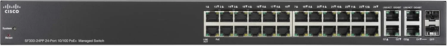 سوییچ مدیریتی سیسکو SF300-24PP با 24 پورت 10/100 PoE و آپلینک گیگابیتی (بازسازی شده)، محصول کسب و کارهای کوچک سیسکو سوییچ مدیریتی سیسکو SF300-24PP با 24 پورت 10/100 PoE و آپلینک گیگابیتی (بازسازی شده)، محصول کسب و کارهای کوچک سیسکو