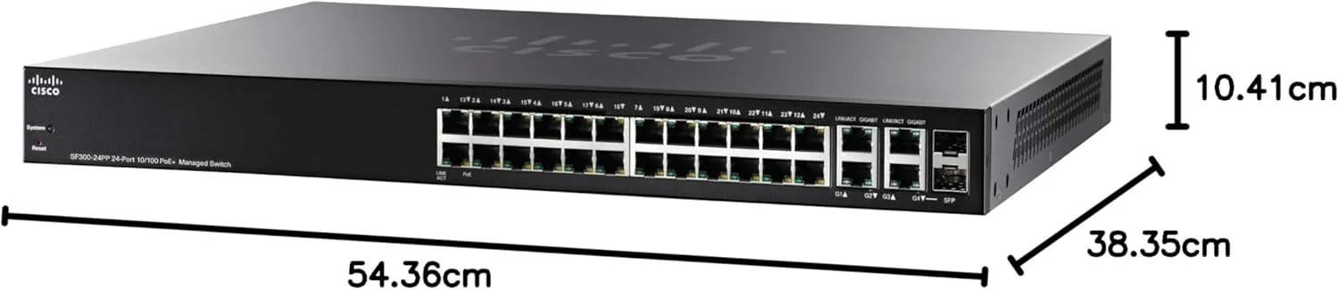 سوییچ مدیریتی سیسکو SF300-24PP با 24 پورت 10/100 PoE و آپلینک گیگابیتی (بازسازی شده)، محصول کسب و کارهای کوچک سیسکو سوییچ مدیریتی سیسکو SF300-24PP با 24 پورت 10/100 PoE و آپلینک گیگابیتی (بازسازی شده)، محصول کسب و کارهای کوچک سیسکو