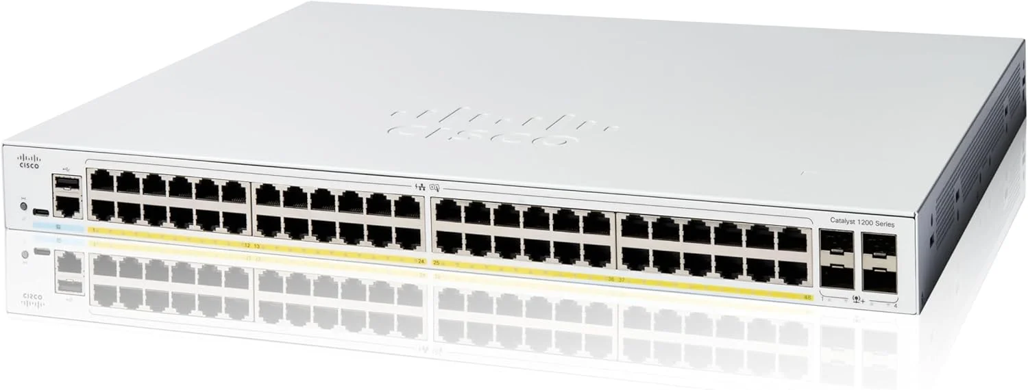 سوییچ هوشمند سیسکو کاتالیست 1200-48P-4G، دارای 48 پورت GE، PoE و 4 پورت 1GE SFP (C1200-48P-4G)