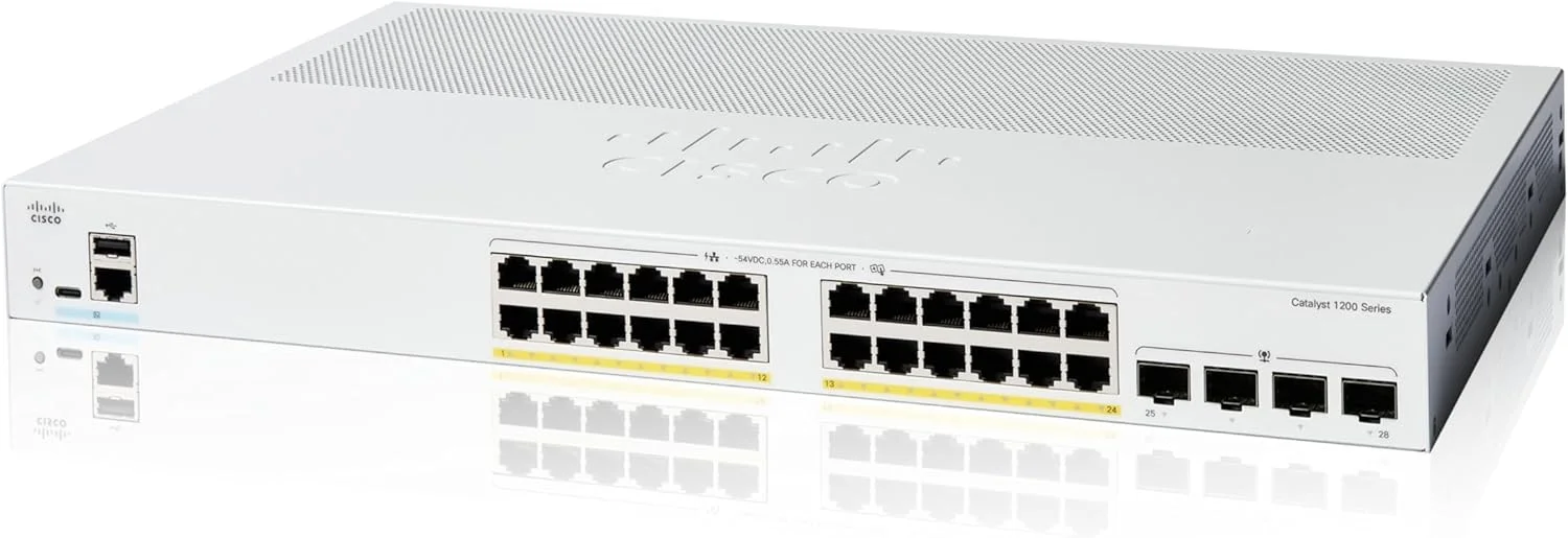 سوئیچ هوشمند سیسکو کاتالیست 1200-24P-4G، دارای 24 پورت GE، PoE، 4 پورت 1GE SFP (C1200-24P-4G)