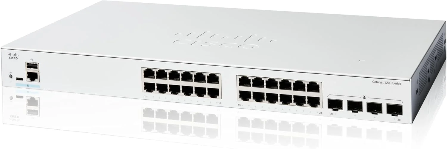 سوئیچ هوشمند سیسکو کاتالیست 1200-24T-4G، دارای 24 پورت GE و 4 پورت SFP 1GE مدل (C1200-24T-4G)