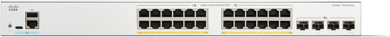 سوئیچ مدیریتی سیسکو کاتالیست 1300-24P-4X، دارای 24 پورت GE، PoE و 4 پورت 10GE SFP+ (C1300-24P-4X) سوئیچ مدیریتی سیسکو کاتالیست 1300-24P-4X، دارای 24 پورت GE، PoE و 4 پورت 10GE SFP+ (C1300-24P-4X)