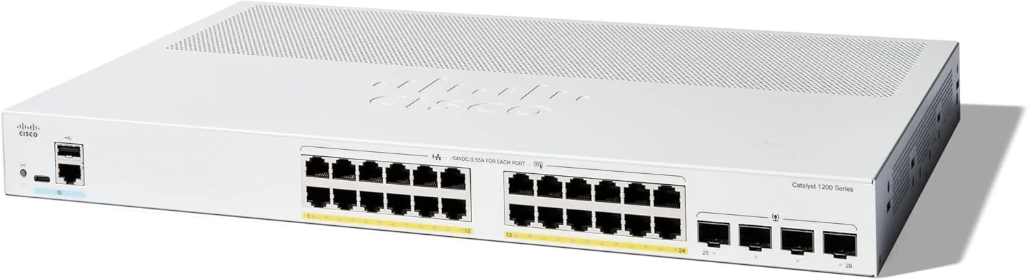 سوئیچ هوشمند سیسکو کاتالیست 1200-24P-4G، دارای 24 پورت GE، PoE، 4 پورت 1GE SFP (C1200-24P-4G) سوئیچ هوشمند سیسکو کاتالیست 1200-24P-4G، دارای 24 پورت GE، PoE، 4 پورت 1GE SFP (C1200-24P-4G)