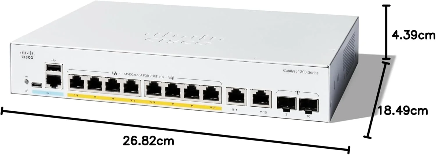 سوئیچ مدیریتی سیسکو Catalyst 1300-8P-E-2G، دارای 8 پورت GE، PoE، منبع تغذیه خارجی، 2x1GE Combo سوئیچ مدیریتی سیسکو Catalyst 1300-8P-E-2G، دارای 8 پورت GE، PoE، منبع تغذیه خارجی، 2x1GE Combo