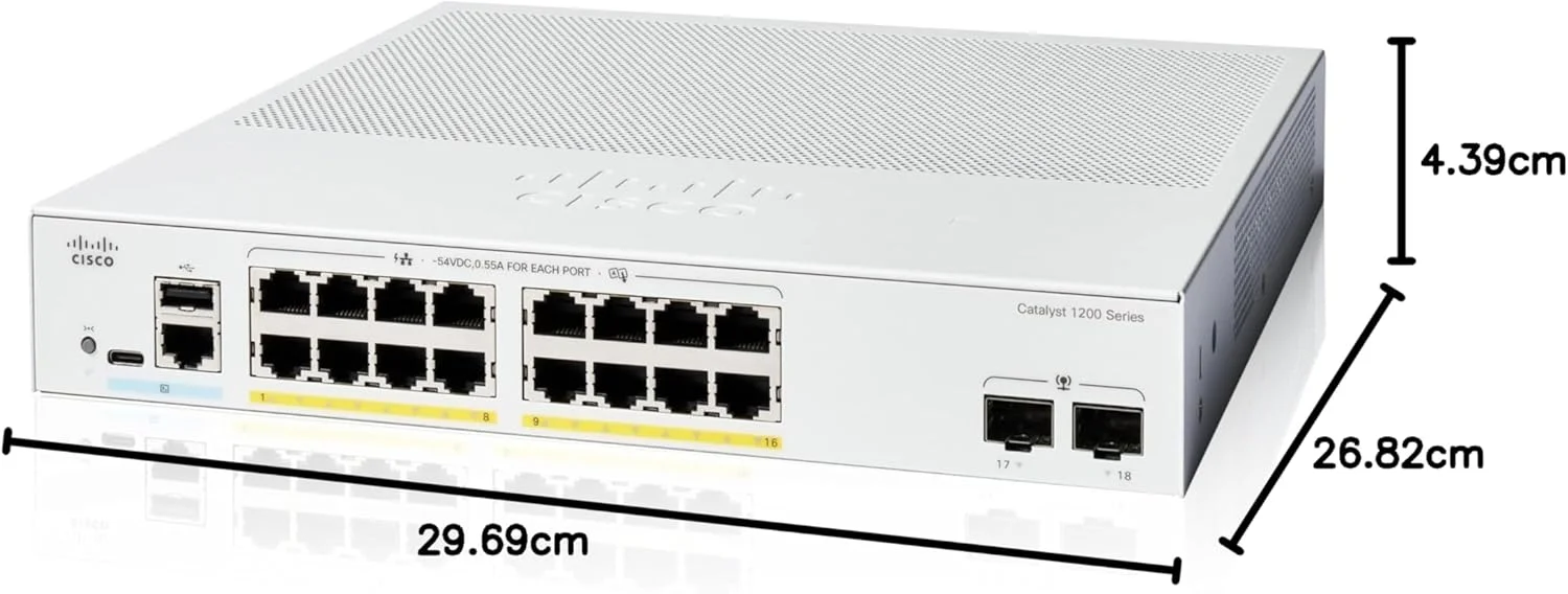 سوییچ هوشمند سیسکو کاتالیست 1200-16P-2G، دارای 16 پورت GE، PoE، 2 پورت 1GE SFP (C1200-16P-2G) سوییچ هوشمند سیسکو کاتالیست 1200-16P-2G، دارای 16 پورت GE، PoE، 2 پورت 1GE SFP (C1200-16P-2G)