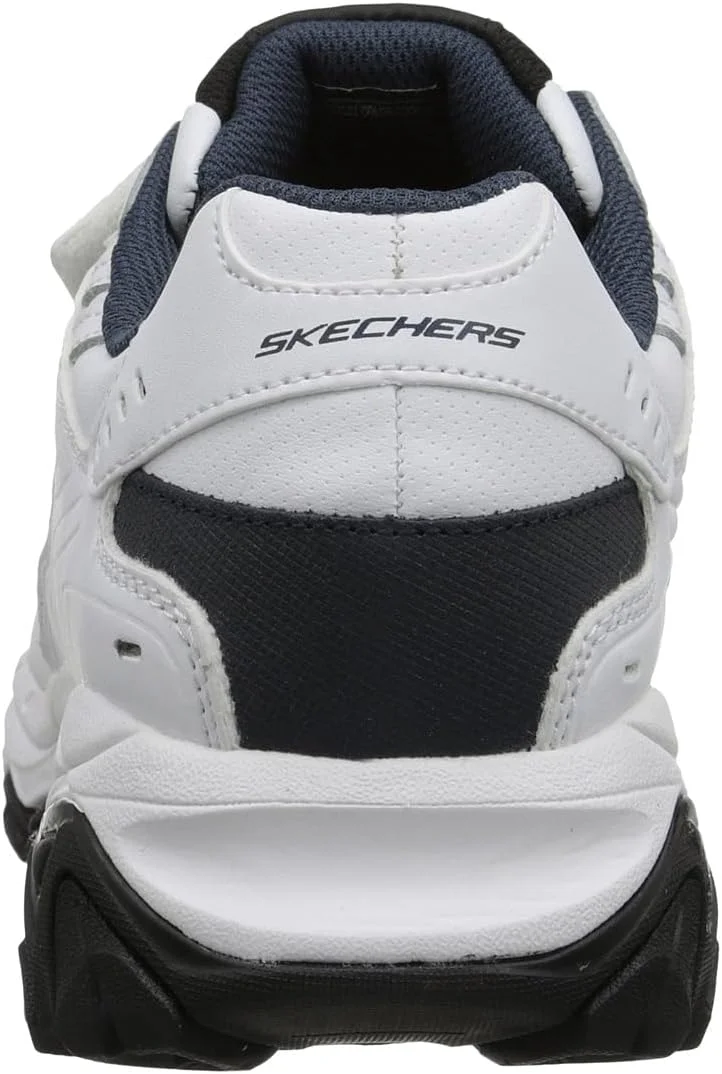 کفش ورزشی مردانه اسکیچرز مدل AFTERBURN M.FIT- FIN Strike با فوم حافظه دار و چسبی، سفید/سرمه ای، سایز 46 EU X-Wide