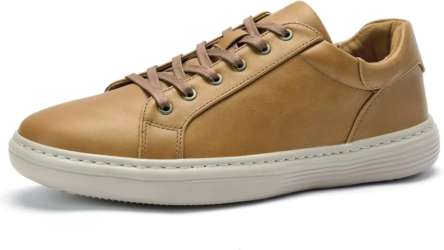 کفش‌های کتانی مردانه RYIKA - کفش‌های چرمی قهوه‌ای راحت با فوم حافظه دار، کفش‌های کتانی رسمی مردانه برای پیاده‌روی در دفتر کار، سایز 13