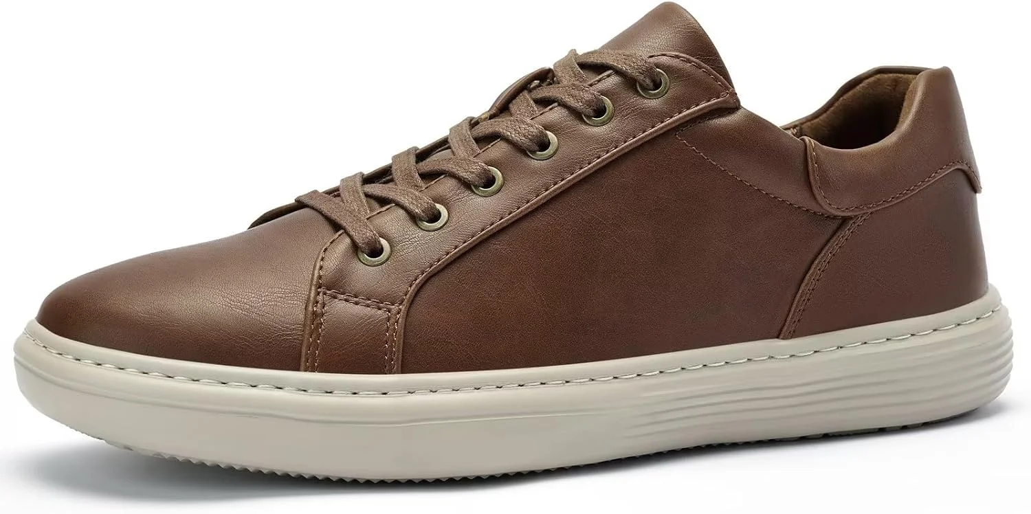 کفش های مردانه رایکا، کفش های کتانی غیر رسمی - کفش های چرمی قهوه ای تجاری راحت با فوم حافظه دار، کفش های کتانی مردانه برای پیاده روی در دفتر، سایز 8