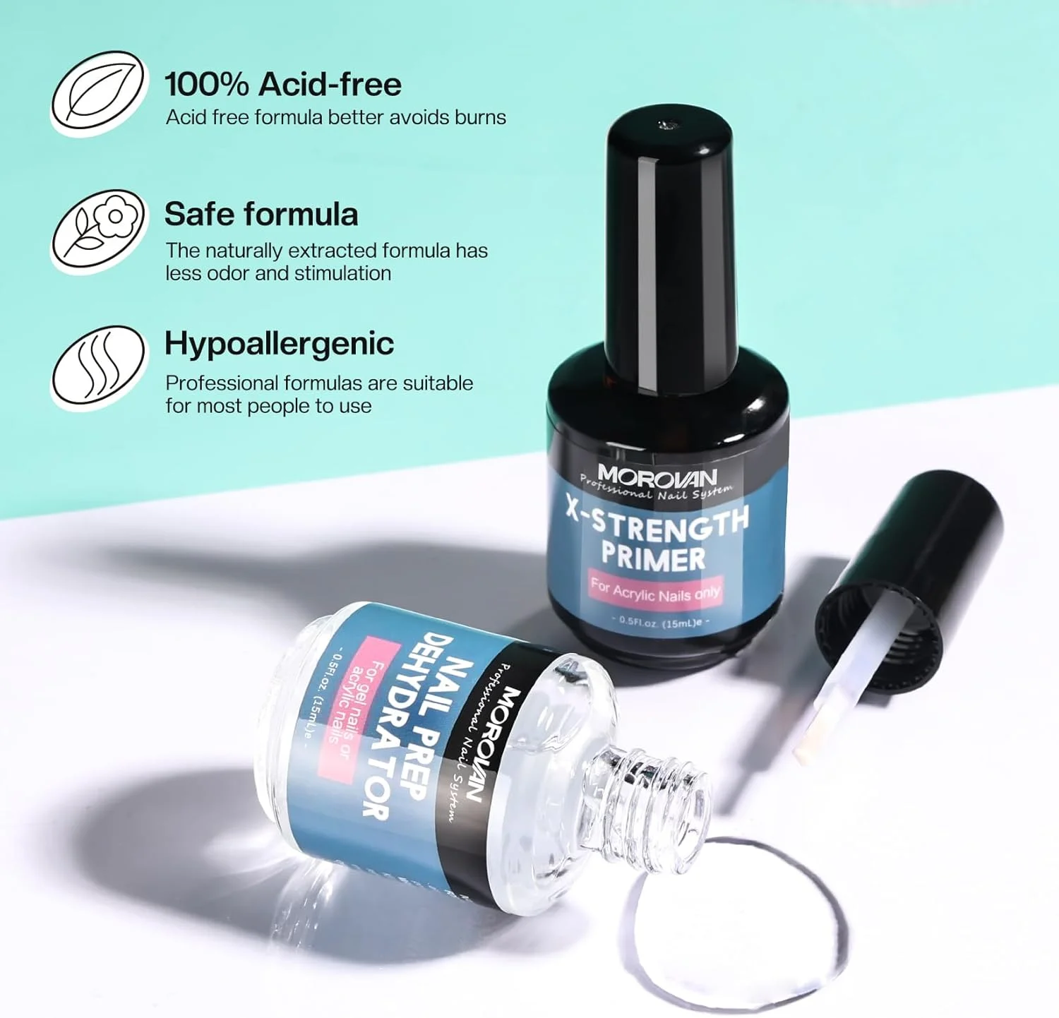 موروان آمادهساز ناخن و پرایمر ناخن با قدرت X، پرایمر غیر اسیدی بدون سوزش و دهیدراتور برای پودر اکریلیک، خشک شدن سریع، ست پرایمر ناخن 15 میلی لیتری موروان آمادهساز ناخن و پرایمر ناخن با قدرت X، پرایمر غیر اسیدی بدون سوزش و دهیدراتور برای پودر اکریلیک، خشک شدن سریع، ست پرایمر ناخن 15 میلی لیتری