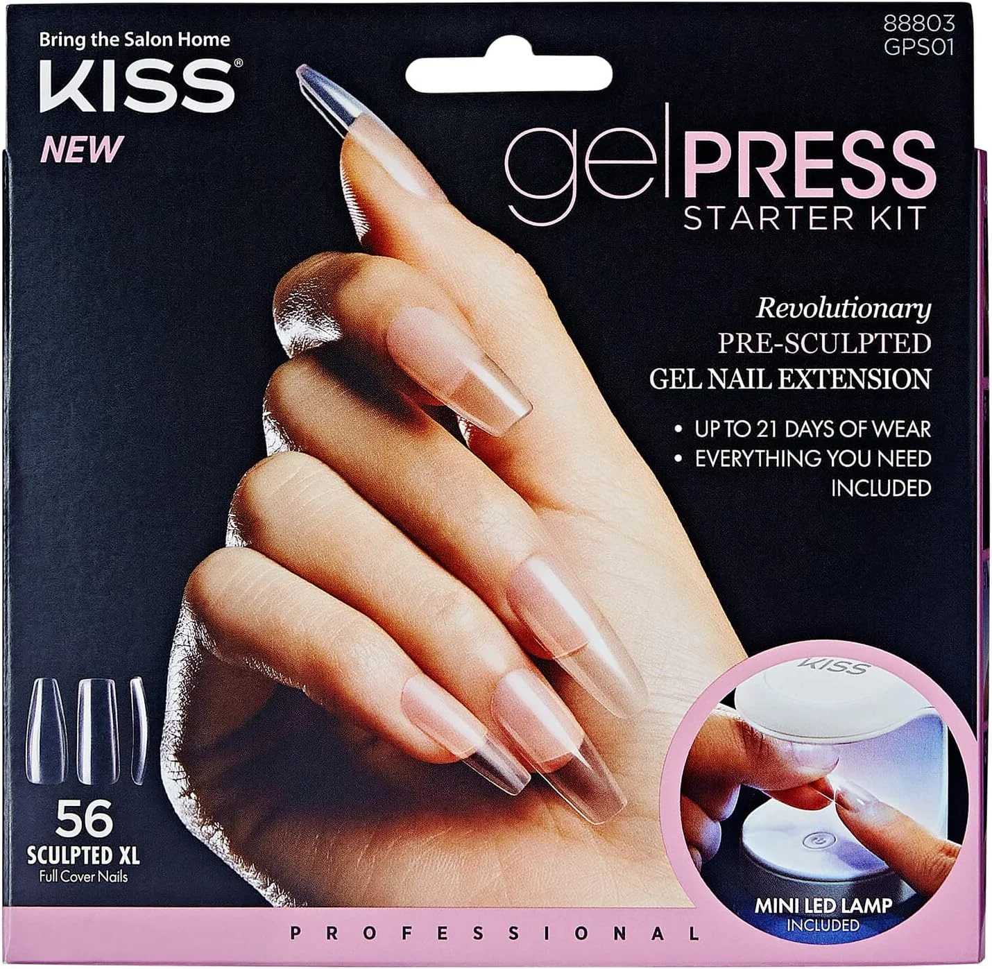 کیت استارتر ناخن ژلی حرفه ای KISS GelPress، شامل 56 اکستنشن ناخن ژلی از پیش طراحی شده، ژل UV، 1 لامپ LED، پرایمر 6.7 میلی لیتری، 1 سوهان ناخن، 1 چوب مانیکور کیت استارتر ناخن ژلی حرفه ای KISS GelPress، شامل 56 اکستنشن ناخن ژلی از پیش طراحی شده، ژل UV، 1 لامپ LED، پرایمر 6.7 میلی لیتری، 1 سوهان ناخن، 1 چوب مانیکور