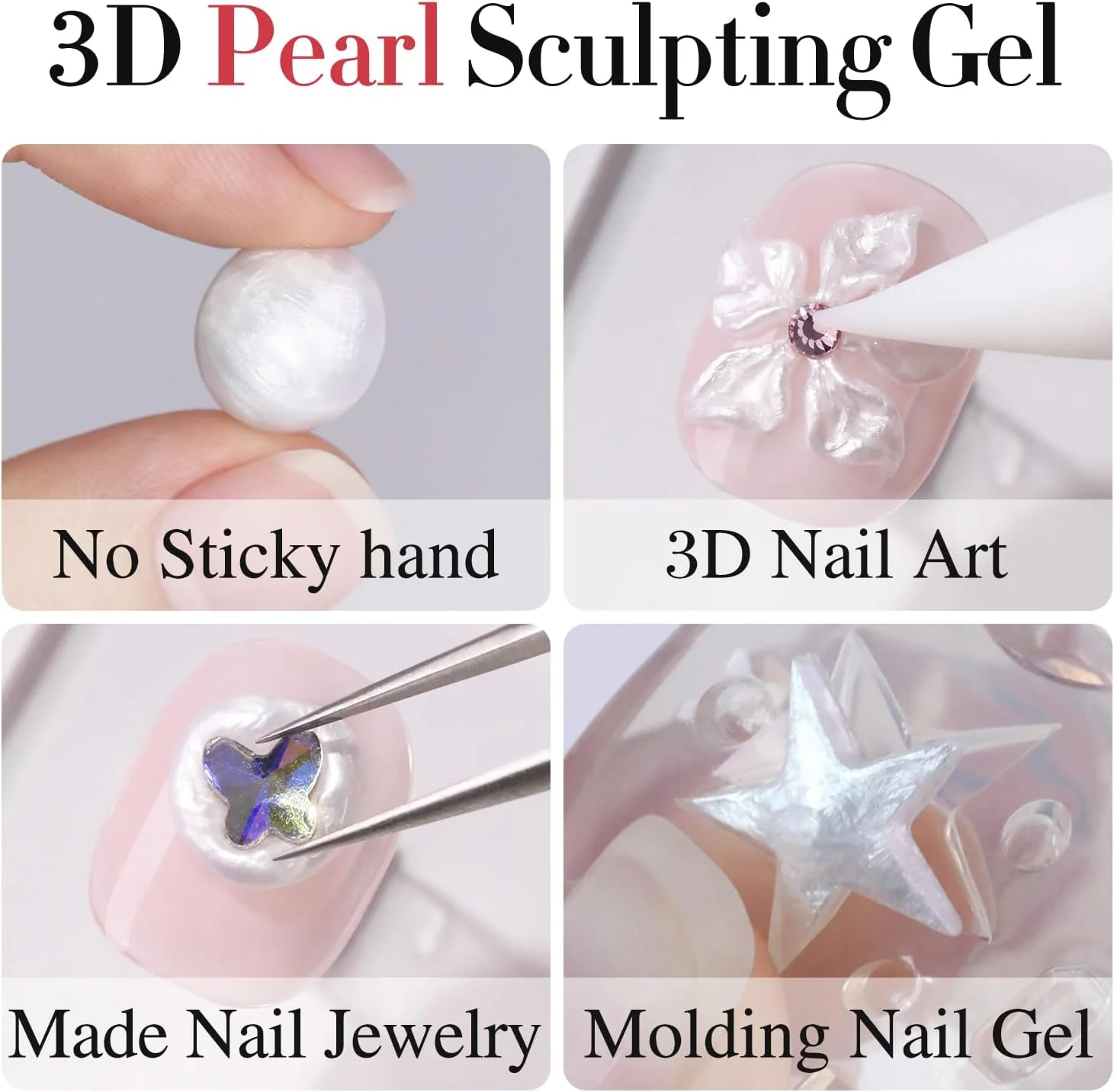 ژل ناخن سه بعدی Double Rhythm، ژل مجسمه سازی جامد مرواریدی برای طراحی ناخن، ژل سخت غیر چسبنده برای ساخت، حکاکی، قالب گیری، اکستنشن ناخن، خیساندن، مناسب UV/LED، مناسب سالن های آرایشی، استفاده خانگی، 15 گرم (نقره ای-ابریشمی 01)