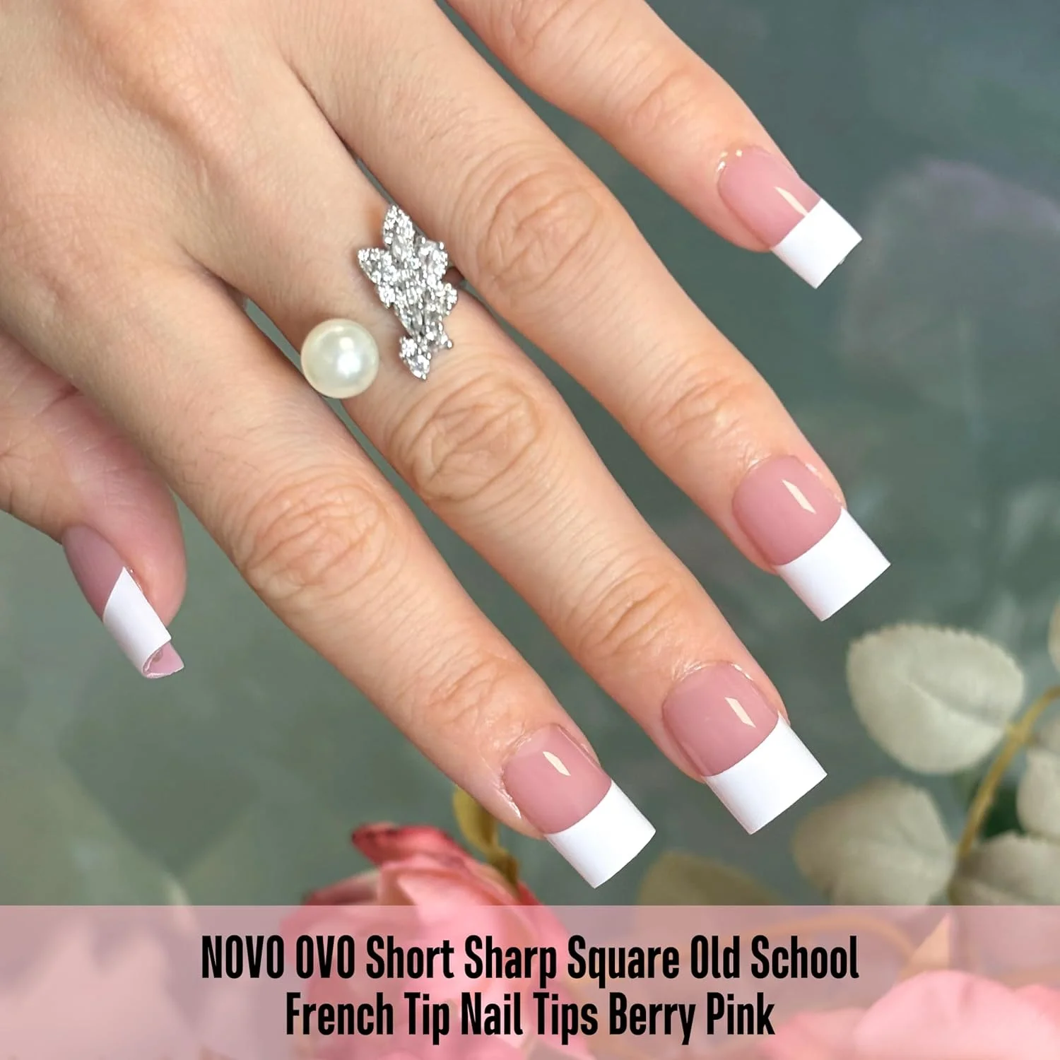 نوو اوو ناخن مصنوعی فرنچ نوک سفید پهن مدل قدیمی، رنگ صورتی توتی، ناخن های مربعی کوتاه و تیز، چسب ناخن، پوشش کامل ناخن برای DIY، ۱۵ سایز مختلف، بسته ۲۴۰ عددی