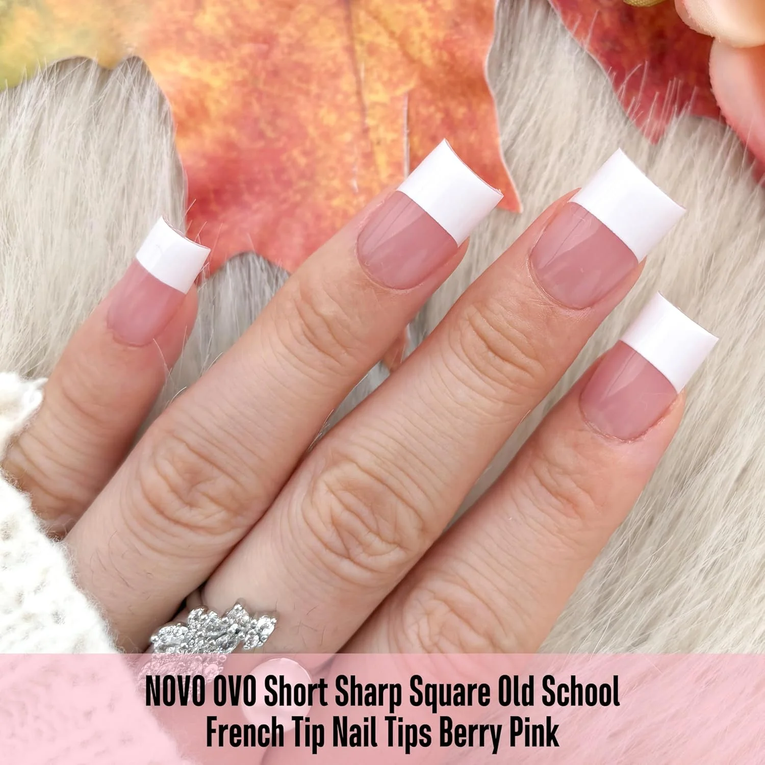 نوو اوو ناخن مصنوعی فرنچ نوک سفید پهن مدل قدیمی، رنگ صورتی توتی، ناخن های مربعی کوتاه و تیز، چسب ناخن، پوشش کامل ناخن برای DIY، ۱۵ سایز مختلف، بسته ۲۴۰ عددی